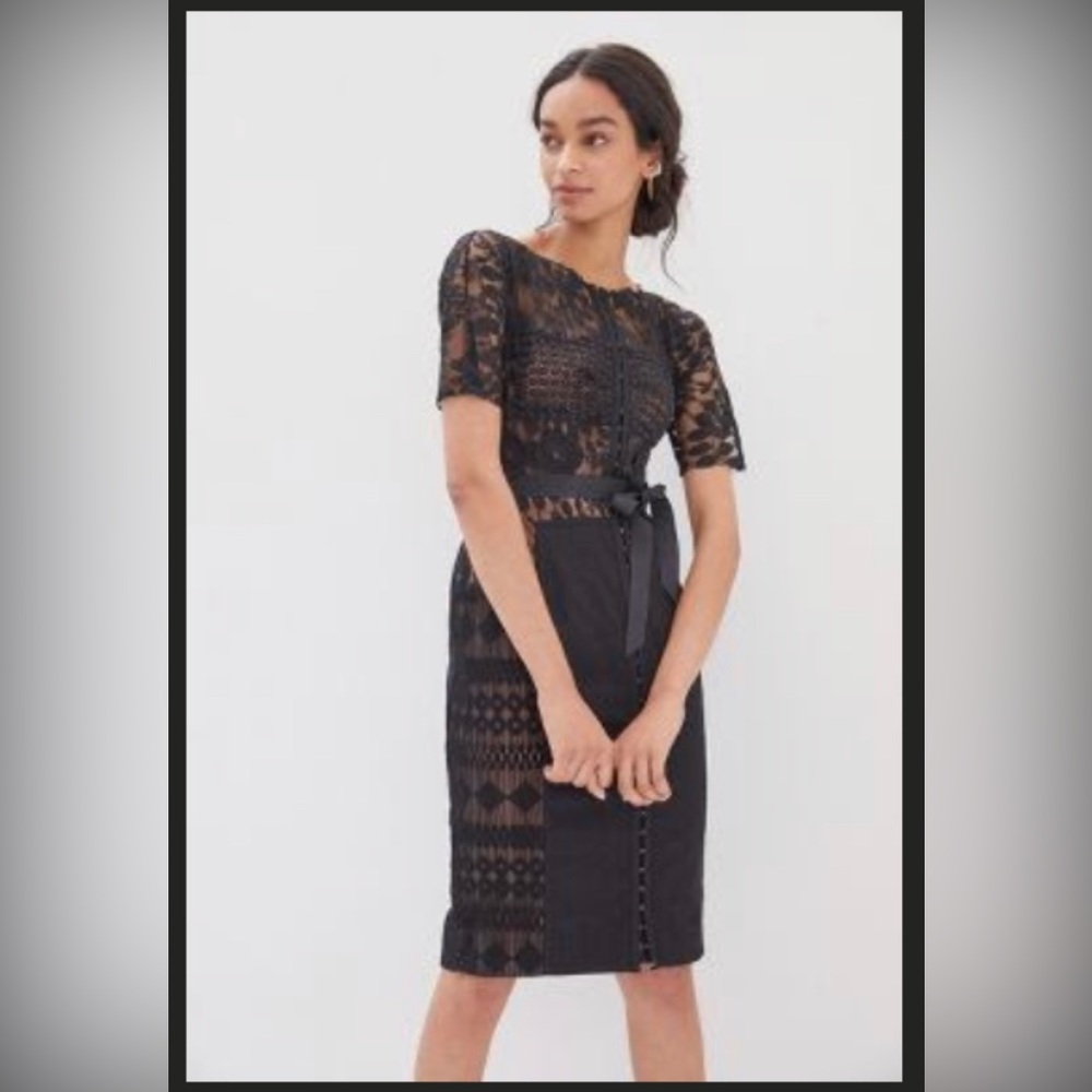 Anthropologie lace noir dress petite 6